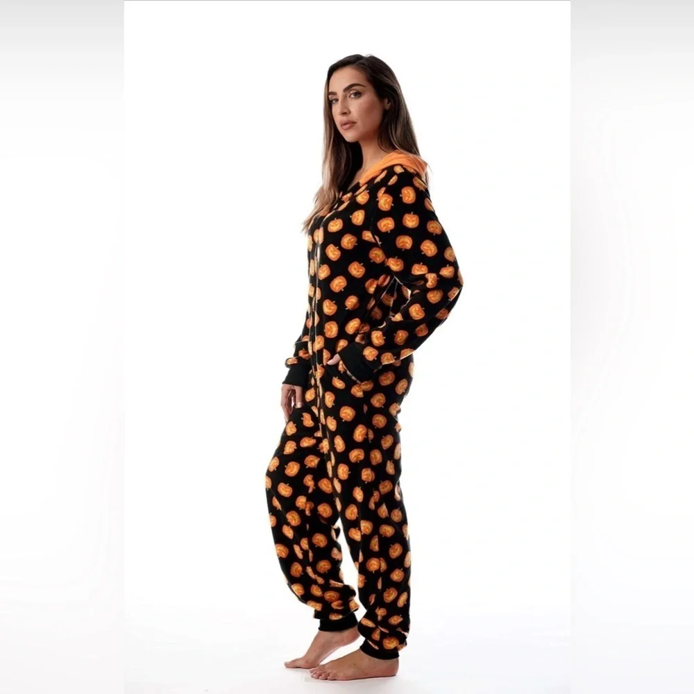 Adult Onesie Pumpkin Pajamas w/ Hood, Large
